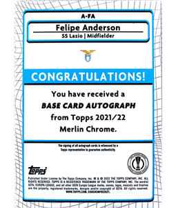 2021-22 Topps Chrome Merlin UEFA Felipe Anderson