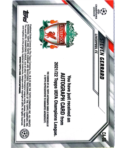 2021-22 Topps UEFA UCL Chrome Steven Gerrard Auto