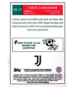 2022-23 Topps UEFA Club Competition 1959 Topps 59-17 Fabio Cannavaro AUTO